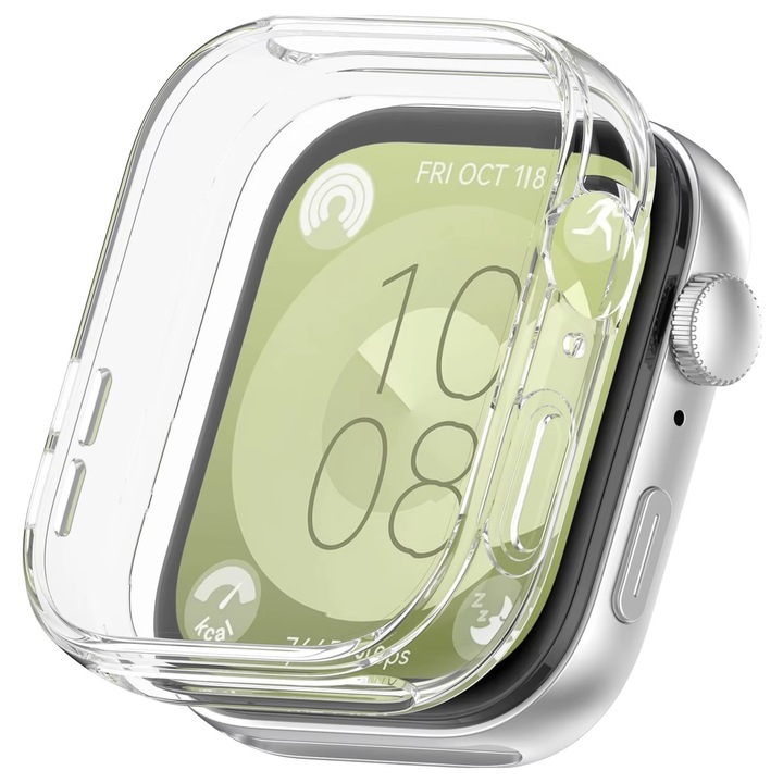 Szilikon védőtok Huawei Watch Fit 3-hoz, beépített képernyővédelemmel, felpattintható tokra szerelés, átlátszó