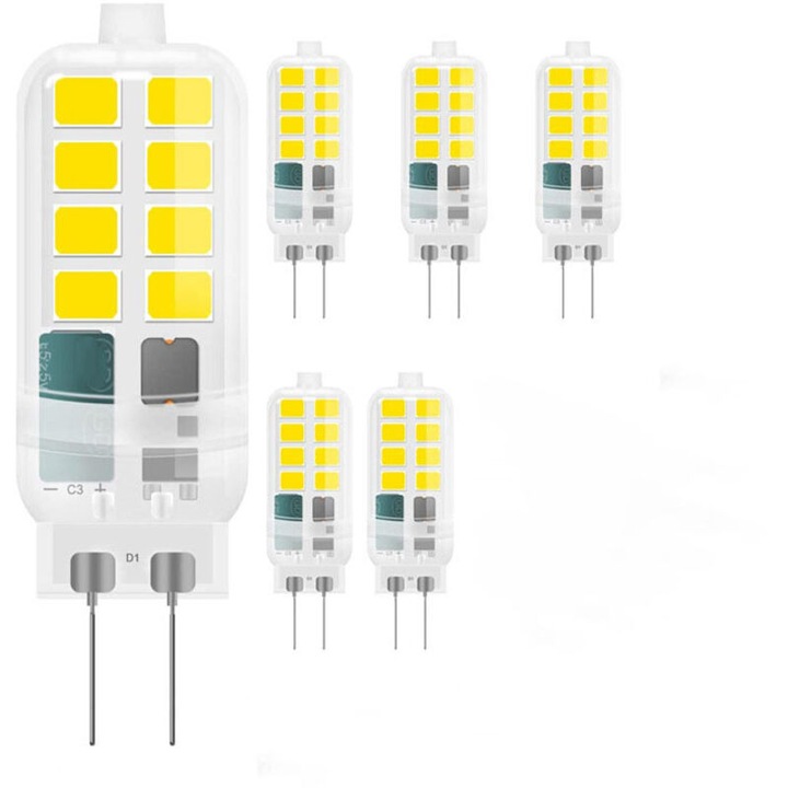6 db G4 LED izzó készlet 12V 3W Semleges Fehér 40x13x10mm