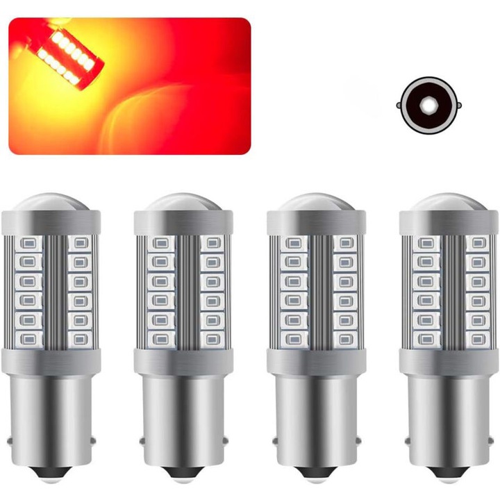 4 db piros LED izzó készlet 1156 P21W 33 SMD 5630 autó 12V