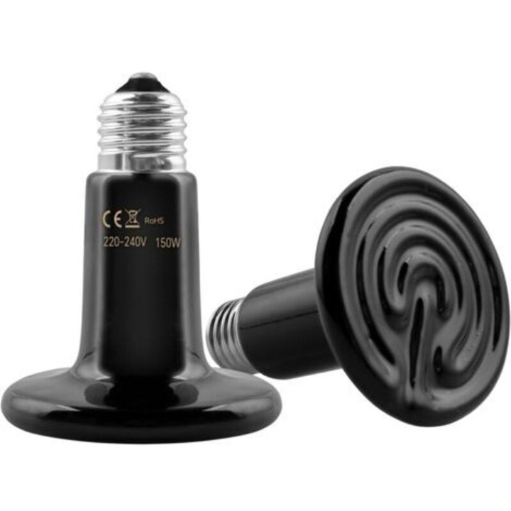Set 2 Becuri Ceramice Infrarosu 150W E27, Alb, 10x7.5cm