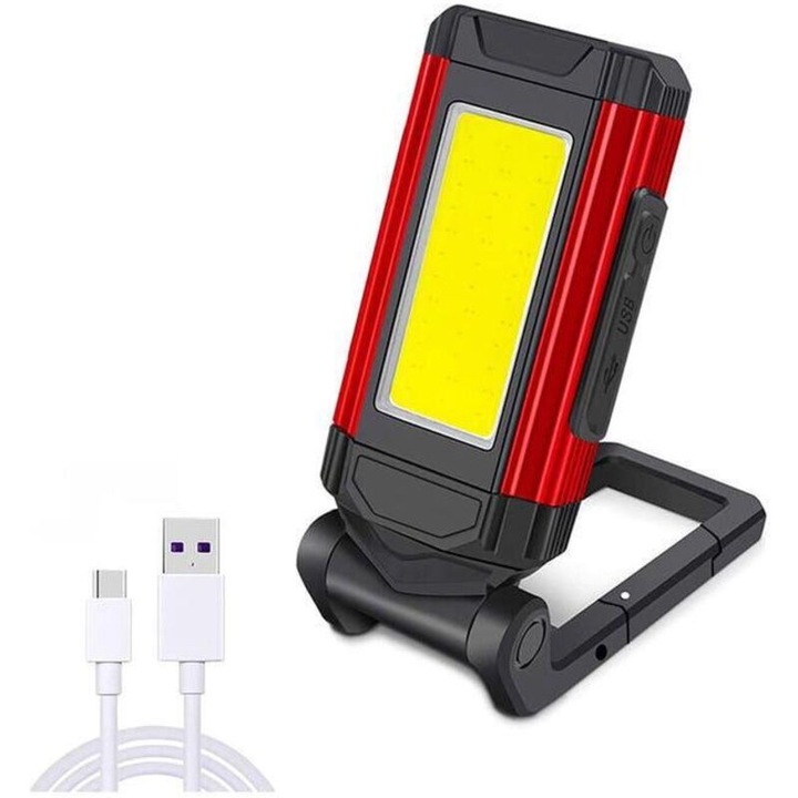 Újratölthető LED munkalámpa, mágneses, vízálló, 24 COB LED+12 piros, kompakt