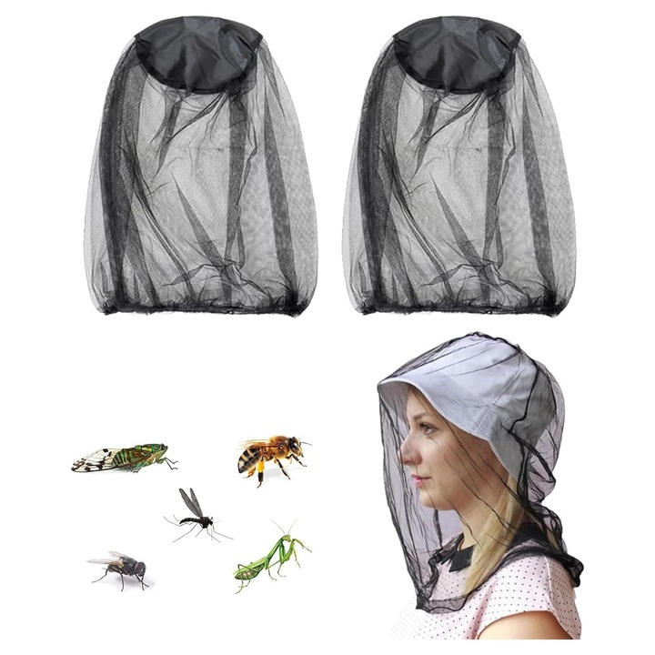 Plasa de protecție împotriva insectelor, Mellbree, set 3 bucăți, negru, pentru activități în aer liber