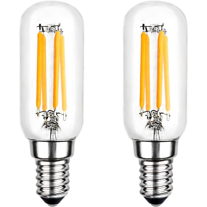 2 darabos szett, T25 E14 4W LED izzó/égő, 40W-nak megfelelő, retro filament, meleg fehér 2700K, nem szabályozható, átlátszó boroszilikát üveg, O25x85 mm