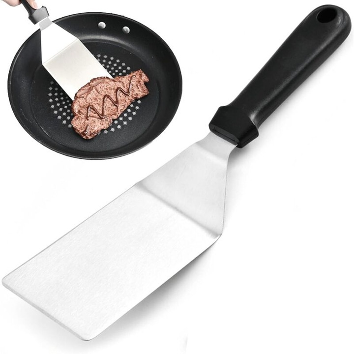 Set spatule gratar inox, manere rezistente la caldura, 30x5cm