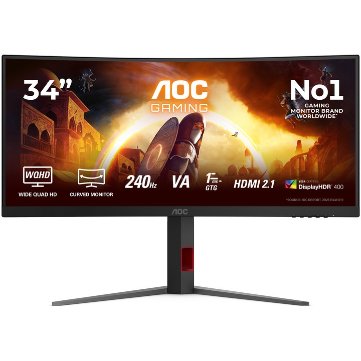 Monitor Gaming QD-OLED Alienware AW2725D 27", QHD (2560x1440), 280Hz, 0.03ms, AMD FreeSync™ Premium Pro, NVIDIA G-SYNC™ Compatible, DisplayHDR True Black 400, Hub USB, HDMI , DisplayPort, Pivot, VESA, negru