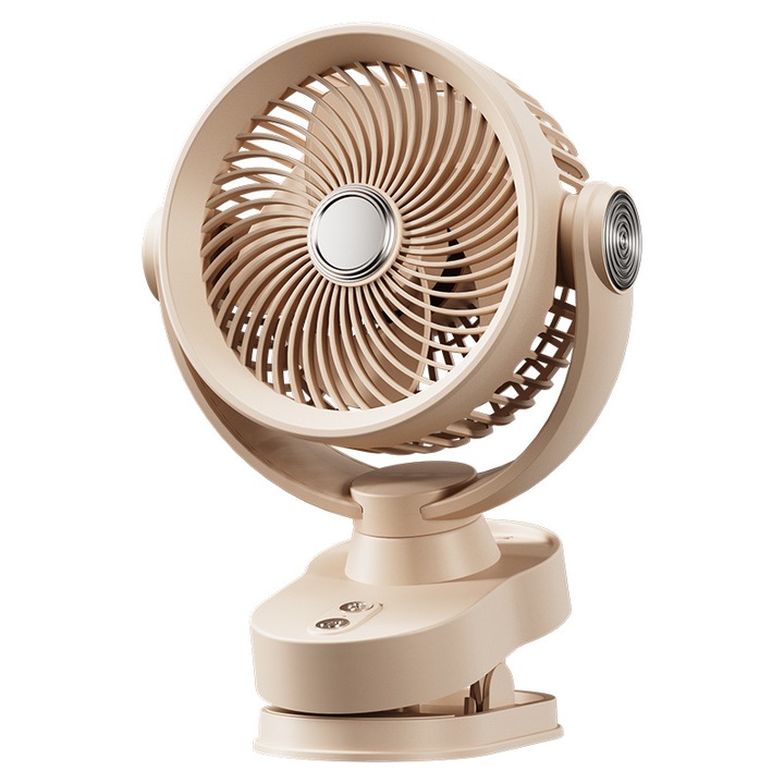 Asztali ventilátor, 3 sebességfokozat, 4 lapát, 2400 mAh, világítással, csendes, csíptetős, USB töltés, ORBER, kollégiumba vagy otthonra, oszcilláló mozgással, légkeringető ventilátor, lyukak nélkül, ABS, 152 x 78 x 184 mm, fehér
