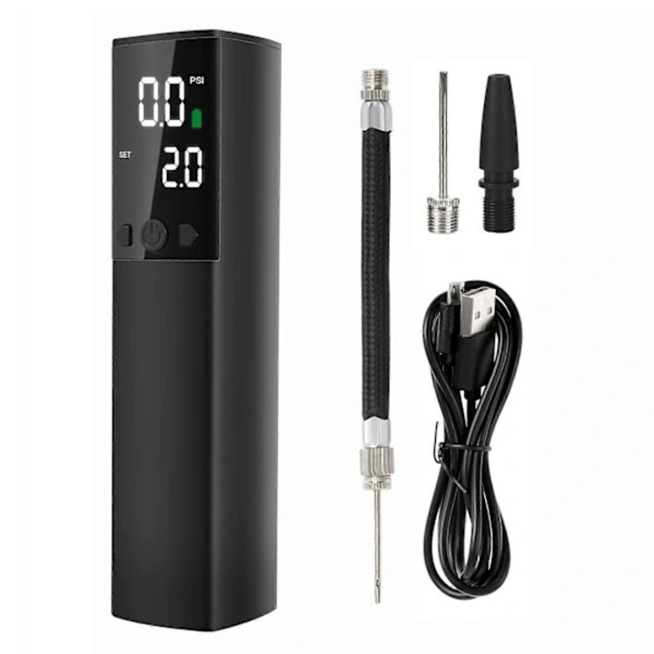 Elektromos labdapumpa, automata Smart Air pumpa, automatikus leállítás előre beállított nyomásnál, LCD kijelző digitális nyomásmérővel, 4 L/perc áramlási sebesség, 2000mAh újratölthető akkumulátor, fekete, 1 db