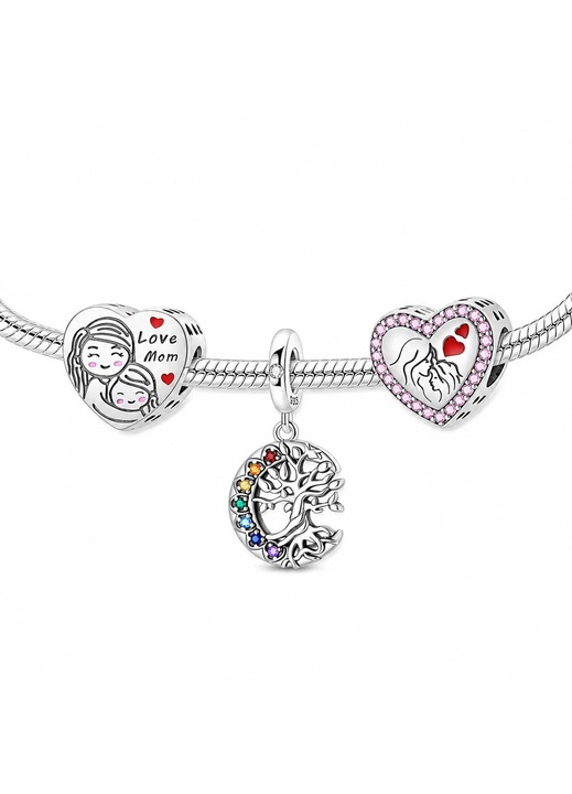 Set Brățară cu Charmuri, CHARMING, Cu Drag pentru Mama, Culoare argintie, 1 buc brățară + 3 buc charmuri