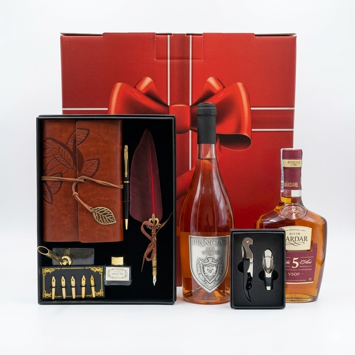 Pachet cadou Hivas, set scris vintage, bauturi premium, cutie eleganta