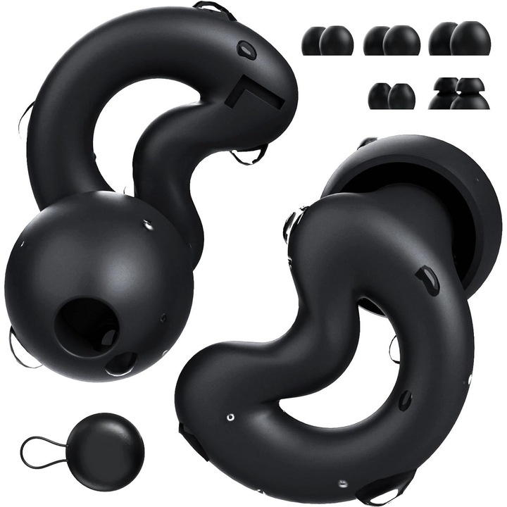 Relaxcharm alvó füldugó, zajszűrő akár 40 dB-ig, puha, újrafelhasználható szilikon, XS/S/M/L méretek, tokkal, fekete