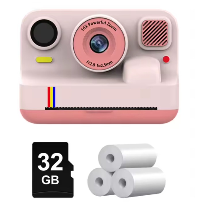 Blossom K12 azonnali fényképezőgép gyerekeknek, 48 MP-es dupla objektív, Bluetooth fotónyomtatás, 1080p videófelvétel, 2,4 hüvelykes IPS képernyő, 32 GB-os kártya mellékelve, rózsaszín