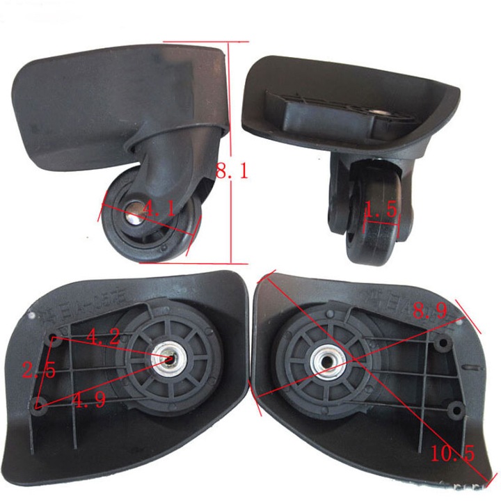 Roti pentru valiza/role A05, pivotante 360° cu rulmenti de calitate, rezistente la soc, compatibile universal, Negru, Pereche
