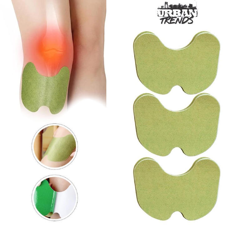 Set 60 Plasturi cu Extract Natural de Pelin pentru Genunchi si Articulatii URBAN TRENDS®, Efect de Lunga Durata, 13.50 x 10.00 x 0.20 cm, Verde