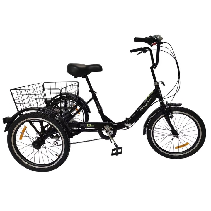 Tricicletă pentru adulți, BR CYCLES, 20 inch, cadru otel, negru, pentru utilizatori între 130-175 cm