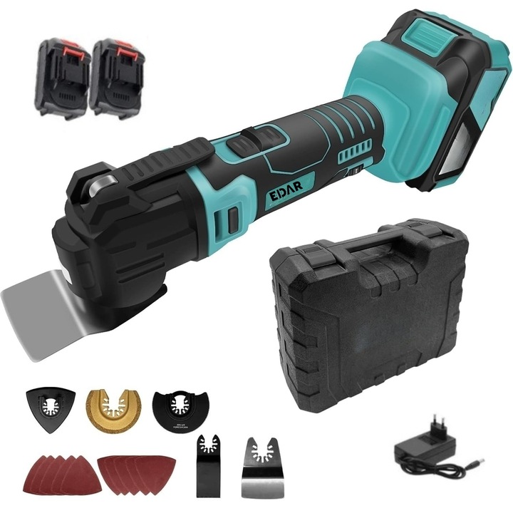 Unealta Multifunctionala Oscilanta EDAR cu Acumulator, Multi-Cutter 6 Viteze, Set Accesorii Taiere, Slefuire si Razuire, Pentru Lemn, Metal, Gips-Carton, Geanta si Incarcator Inclus