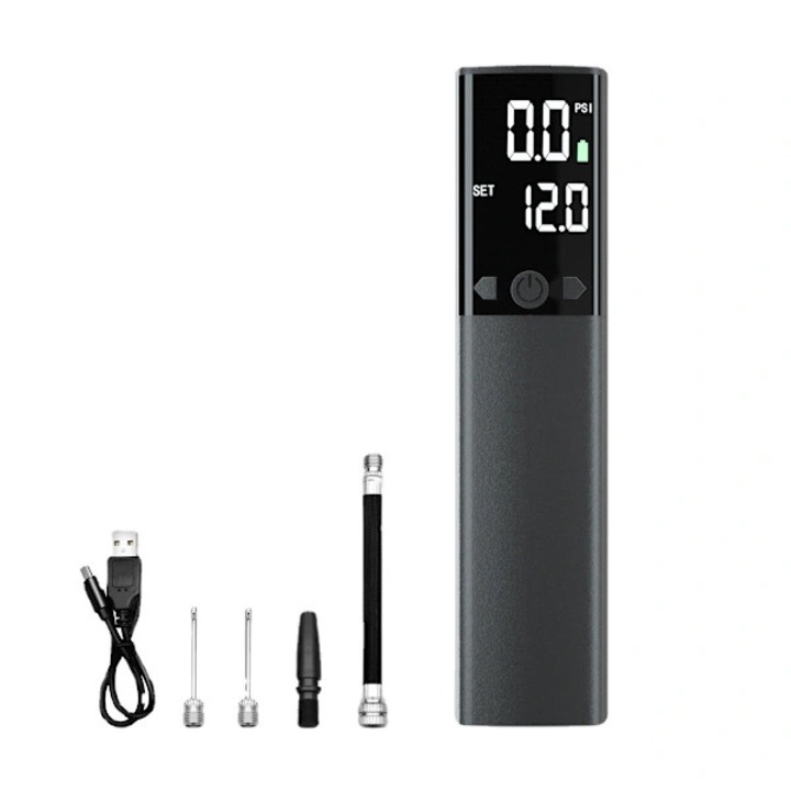 Elektromos labdapumpa, BM-AP05 hordozható légpumpa, digitális nyomásmérővel és LCD kijelzővel, állítható nyomás 0.1 PSI, újratölthető 2000mAh USB, 2 tűvel és úszógumi adapterrel, szürke, 1 db