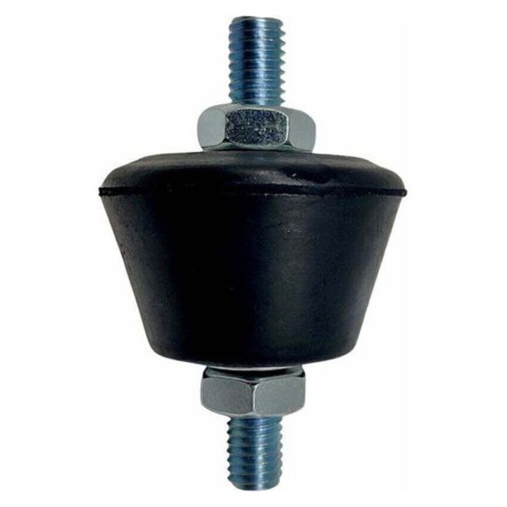 4 darabos készlet, kúpos Silent blokk M8, mindkét oldalon horganyzott menettel, tartós gumiból, tartalmaz 8 anyát és 8 alátétet, Fekete, O38/O29 mm, 59 mm teljes magasság