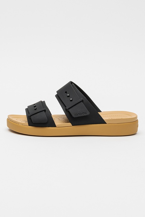 Crocs, Papuci cu catarama Brooklyn, Negru/Caramel, 38.5