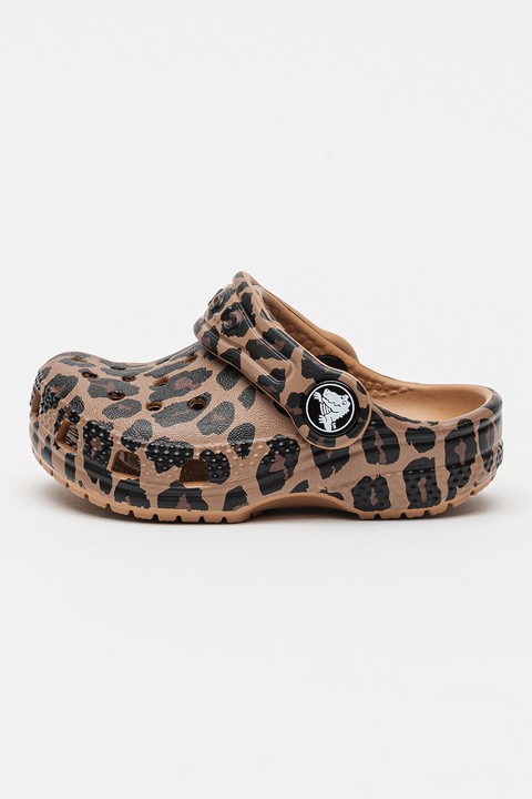 Crocs, Classic sarokpántos állatmintás papucs, Koptatott fekete/Fangóbarna