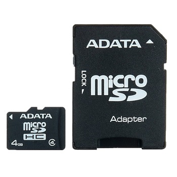 Card de memorie ADATA MicroDSHC, 4GB, Class 4 + Adaptor Card de memorie ADATA MicroDSHC, 4GB, Class 4 + Adaptor