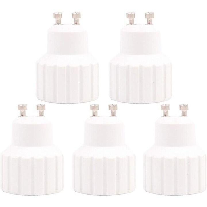 Set 5 bucati, Adaptor/convertor soclu GU10 catre GU10, ceramica rezistenta la caldura, compatibil LED/halogen pana la 50W, alb