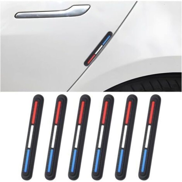 Banda de protectie portiera auto, autoadeziva din PVC, rezistenta la temperaturi, anti-zgarieturi si amortizare impact, Multicolor, 6 buc