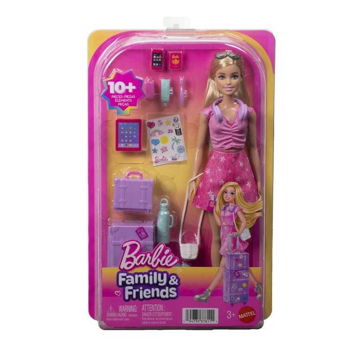 Комплект за игра Barbie Family & Friends – 10 части, аксесоари за пътуване, многоцветен