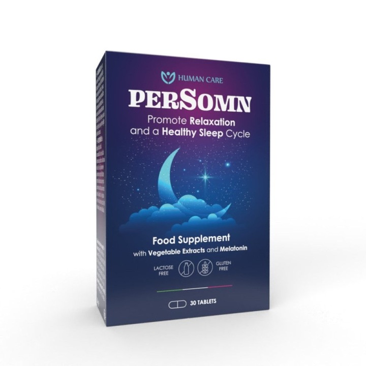 PerSomn – Supliment Natural pentru Insomnie cu Valeriana, Mac Californian, Melisa si Melatonina 1 mg, 30 comprimate, Fara Gluten, Fara Zahar