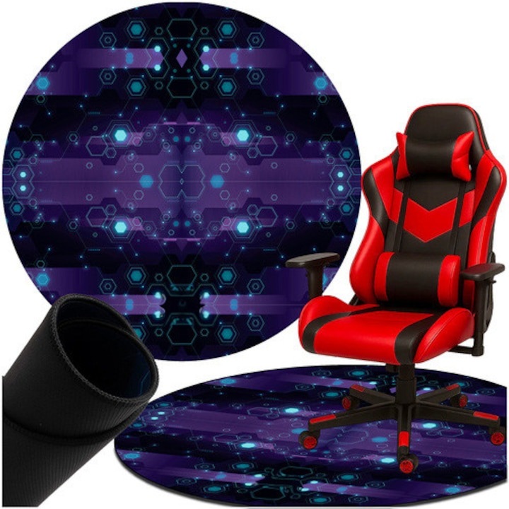 Covoras rotund pentru scaun gaming cu roti, 120 cm, protectie podea pentru scaun birou si scaun gaming, antiderapant, impermeabil, lavabil, grosime 4 mm, anti-zgarieturi si reducere zgomot