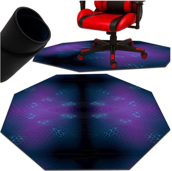 Covoras gaming octogonal pentru scaun 120x120 cm, protectie podea pentru scaun gaming si birou, antiderapant, impermeabil, lavabil, grosime 4 mm, anti-zgarieturi si reducere zgomot