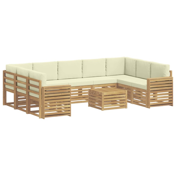 Set de canapele de exterior 10 pcs vidaXL, Alb si crem 59 x 59 x 37 cm