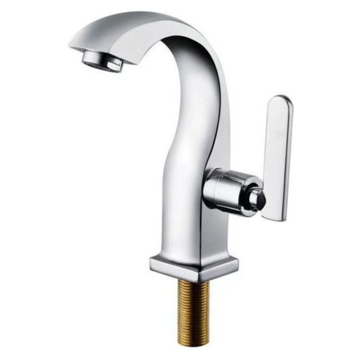 Egykaros mosdócsaptelep, rézötvözet mosdócsaptelep, egykaros, fröccsenésgátló víztakarékos perlátor, magas kifolyó 175 mm, krómozott, 1 db