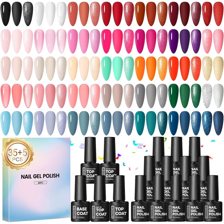 Set oje gel UV 35 culori TRS, lucios mat, 7ml, complet