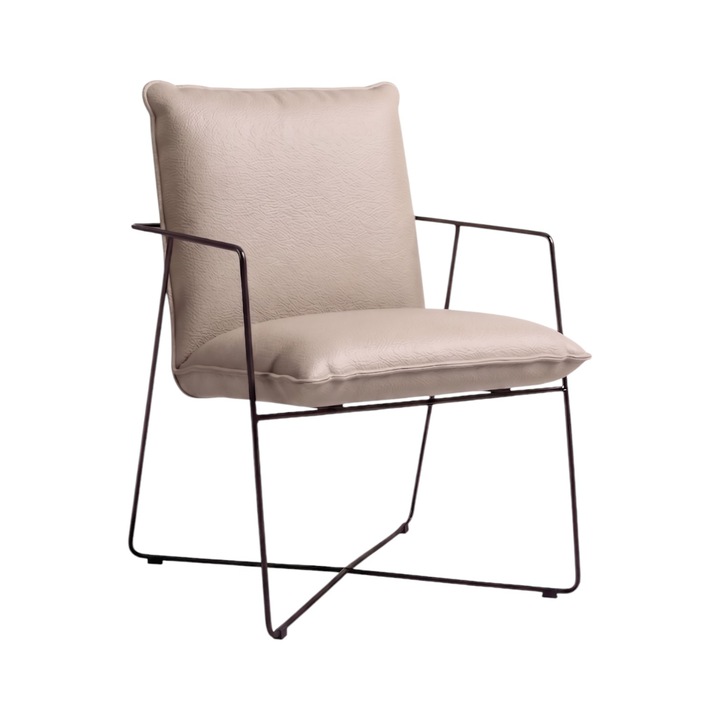Scaun Arezzo, Piele Naturala, Madras Ecru, 64cm x 70cm x 85cm