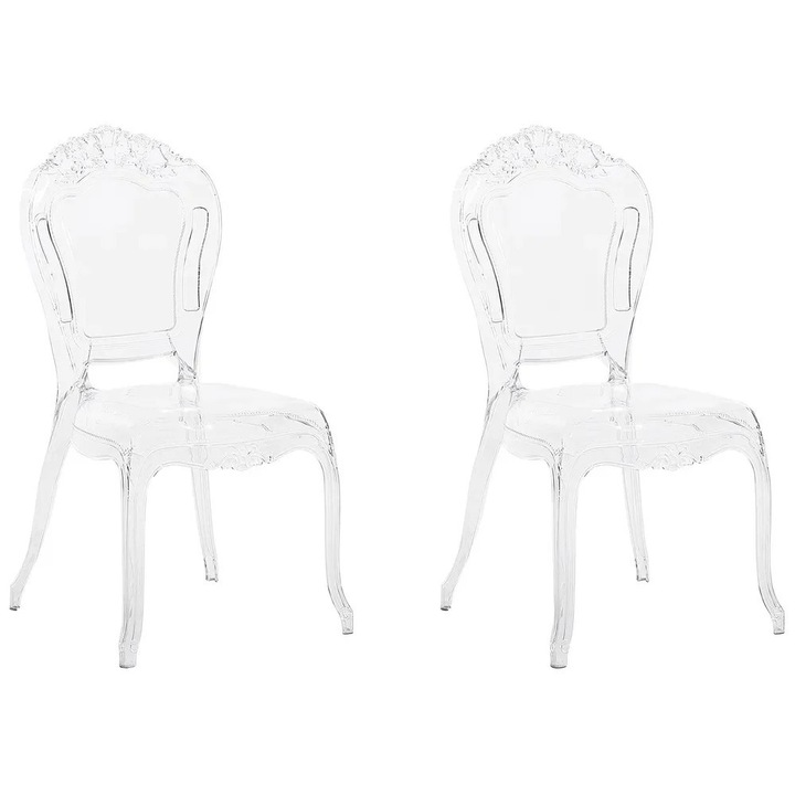 Re-Bloom - Set de 2 scaune Vermont din policarbonat, 52x52x98 cm, capacitate 150 kg per scaun, transparent