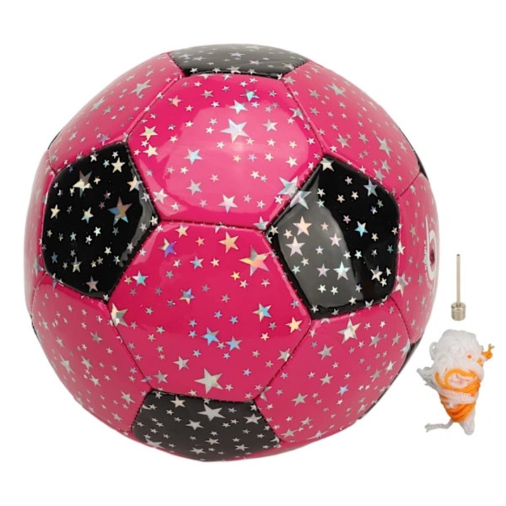 Gyermek futballlabda, PU és gumi felfújható labda, 3-as méret (O 19 cm), Rózsaszín, 1 szett (labda, pumpa, háló)