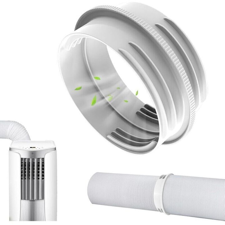 Mobil klímaberendezés elvezető tömlő adapter, univerzális csatlakozó/adapter 130 mm belső/150 mm külső, ABS-ből, univerzális menettel tömítéssel, fehér, 1 db