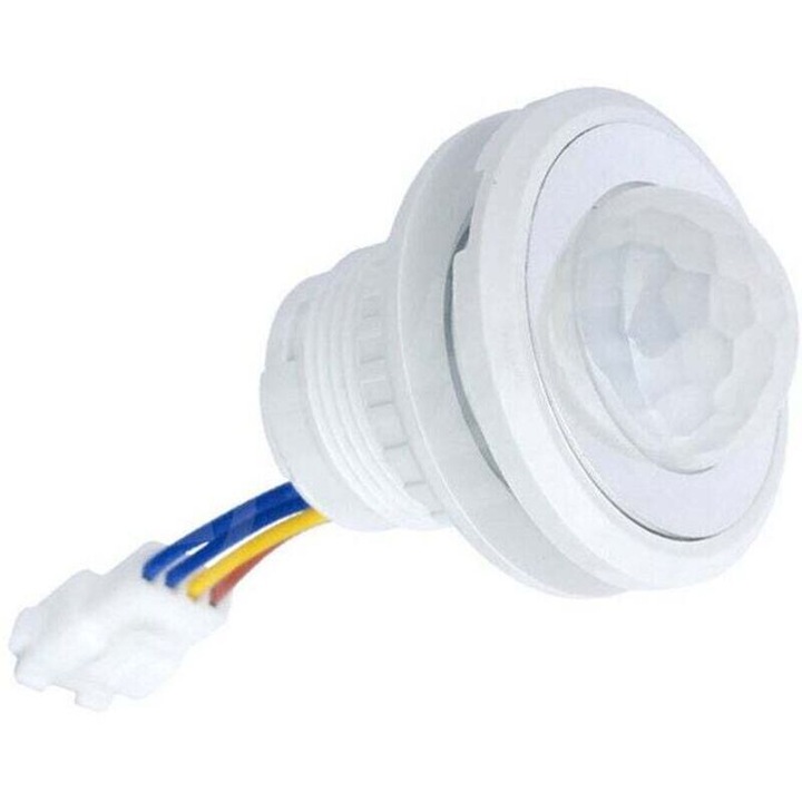 PIR mozgásérzékelő, mini jelenlétérzékelő 110° hatótávolsággal akár 8 m-ig, állítható 3 mp-4 perc, IP65, 85-265 V, fehér, 1 darab
