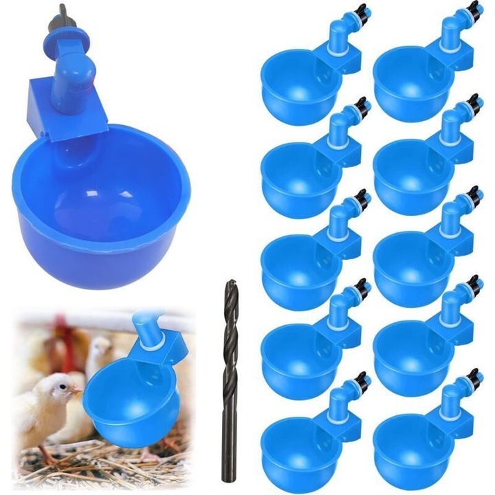 Set 12 adapatoare automate pentru pasari de curte, bol 4x6.5cm, usor de instalat