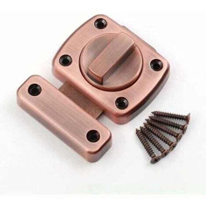 Incuietoare pentru usa glisanta (broasca), stil retro, din otel inoxidabil, finisaj periat anti-coroziune, rotatie bidirectionala 180° si 6 suruburi incluse, negru, 1 buc
