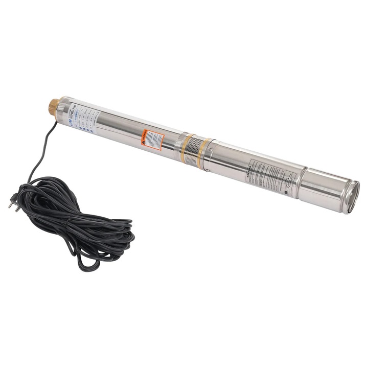 Mélykúti szivattyú, Merülő szivattyú, Többlépcsős, 750 W, 6300 l/h, Rozsdamentes acél, Nyomáskapcsoló, 220 V EU csatlakozó