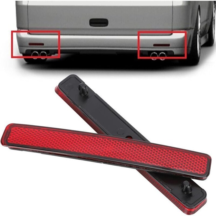 Set 2 reflectoare spate T5 Transporter 2003-2011 rosu alb negru 7Ex9cm