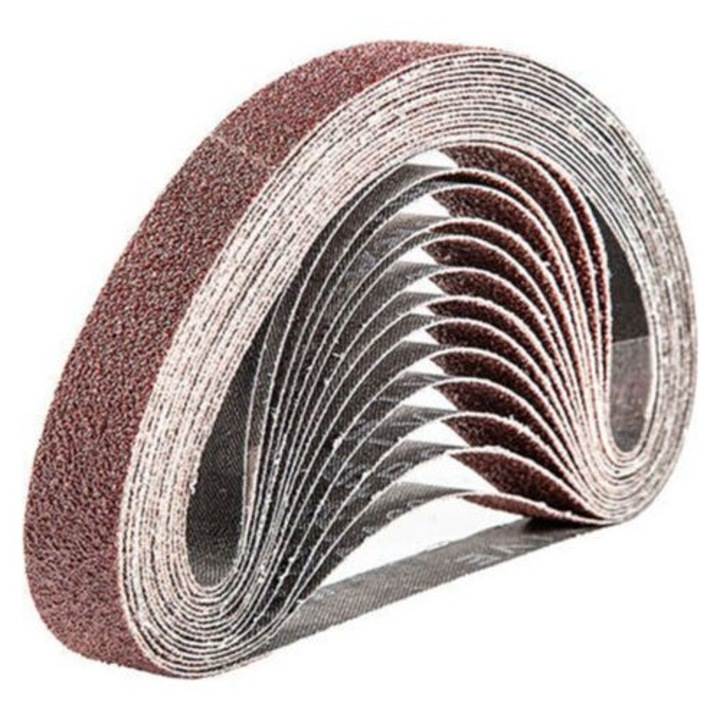 Set 15 bucati, benzi abrazive/benzi de slefuit 20 x 520 mm, oxid de aluminiu, granulatie 60, tratament anti-colmatare, compatibile cu slefuitoare cu banda, maro