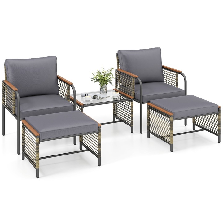 Set mobilier gradina ratan cu perne si masa gri