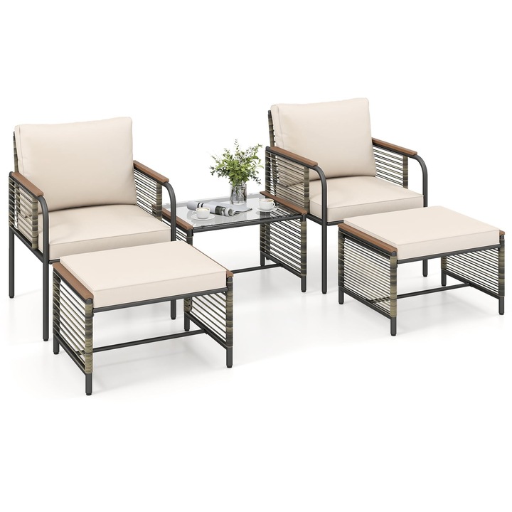 Set mobilier exterior ratan 5 piese cu perne