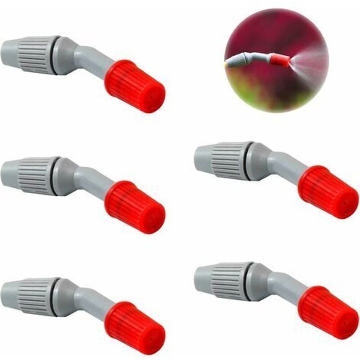 Duze de pulverizare, duze de stropit, compatibile cu pulverizatoare 3L/5L/8L, din plastic rezistent, reglabile cu jet fin, rosu/gri, 5 bucati