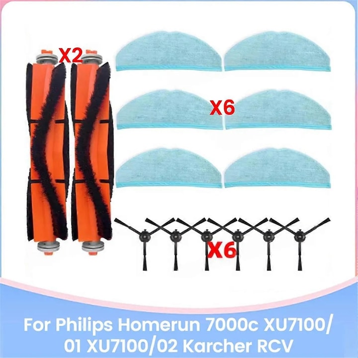 Set accesorii perii si lavete pentru aspirator, compatibil Philips Homerun 7000 si Karcher RCV 5, plastic, multicolor