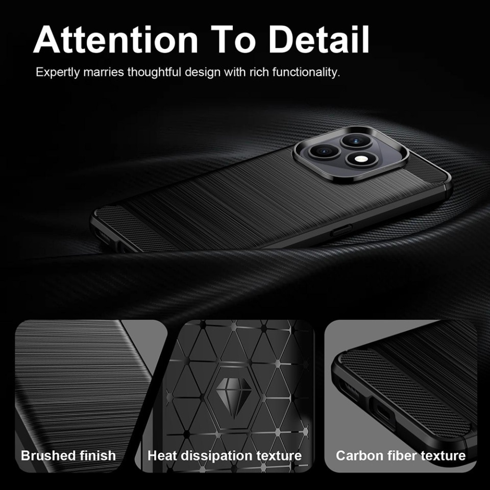 Husa pentru Honor X8d din Silicon Slim, cu textura Fibra Carbon, set cu sticker, Carbon Silicone, Negru