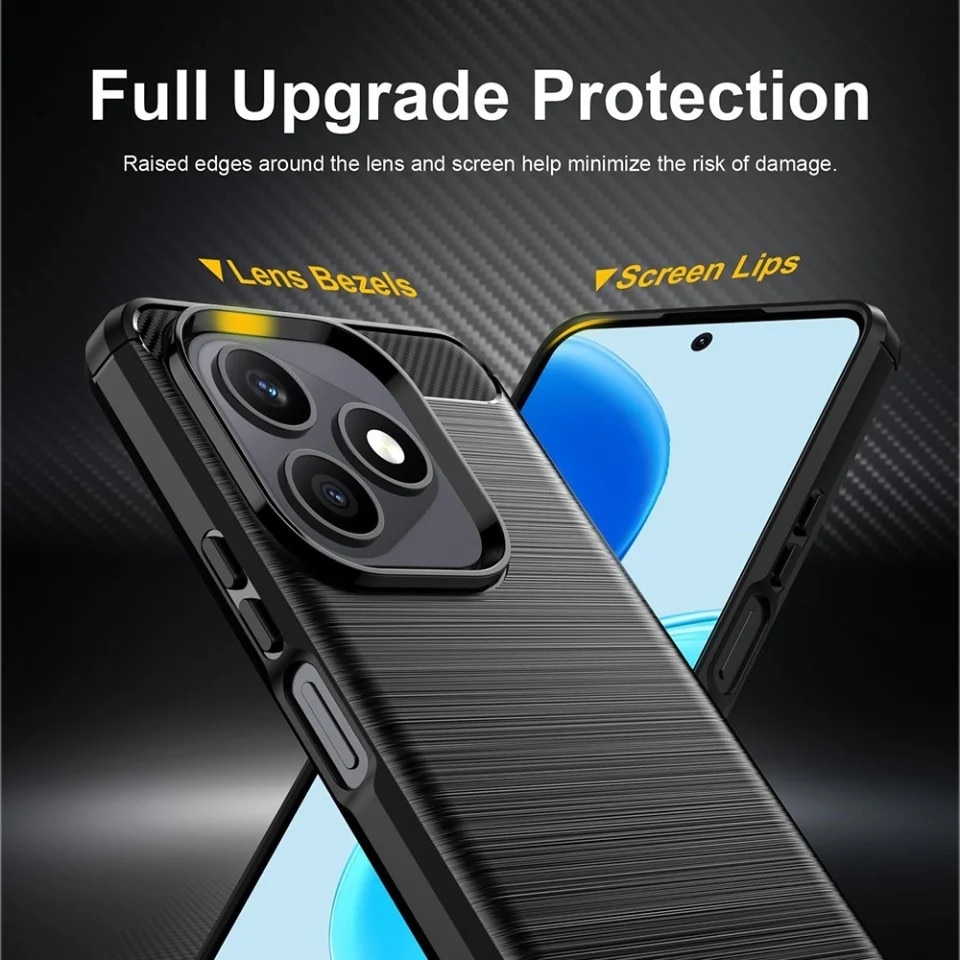 Husa pentru Honor X8d din Silicon Slim, cu textura Fibra Carbon, set cu sticker, Carbon Silicone, Negru