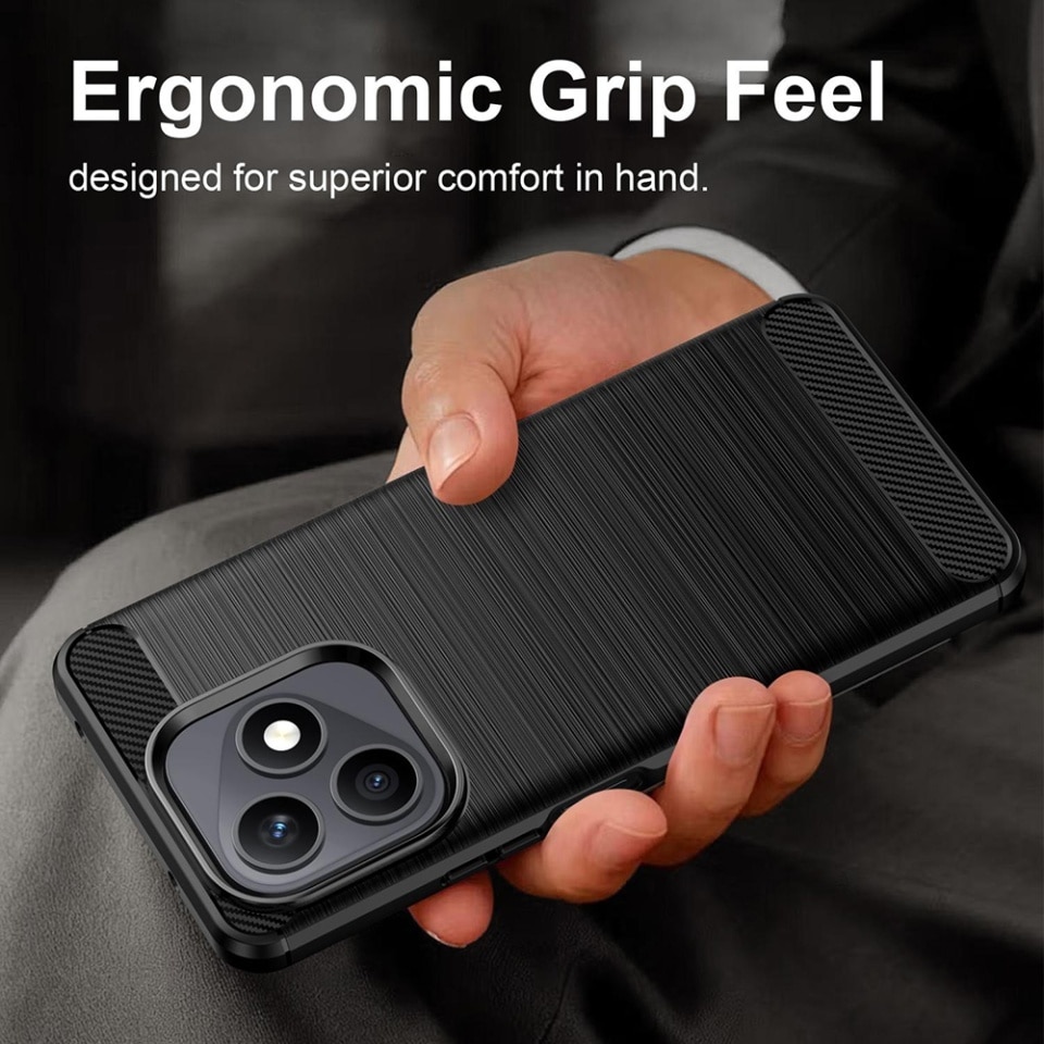 Husa pentru Honor X8d din Silicon Slim, cu textura Fibra Carbon, set cu sticker, Carbon Silicone, Negru